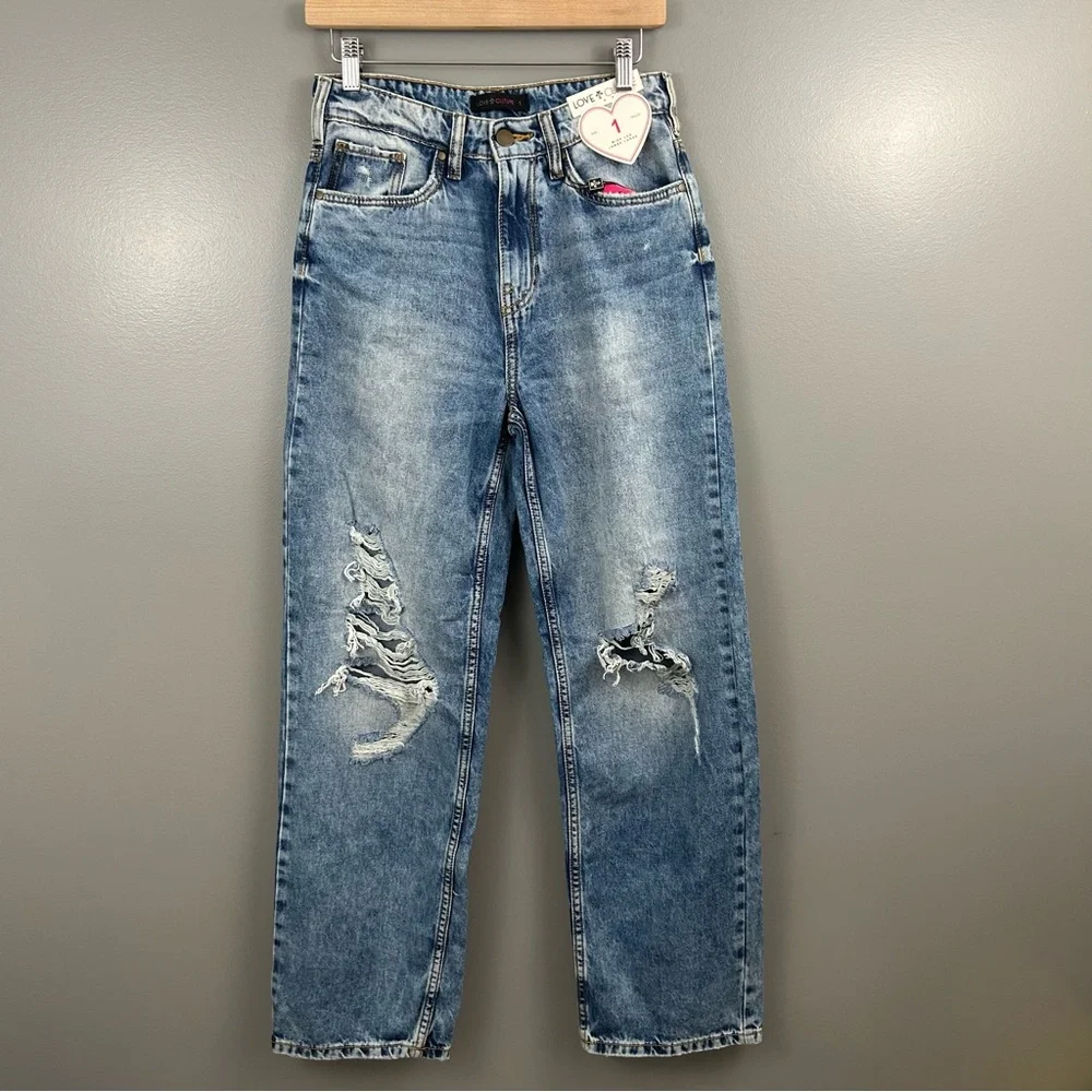 NWT Love Culture Wide Leg Distressed Celine Jeans Size 28 - Picture 2 of 11
